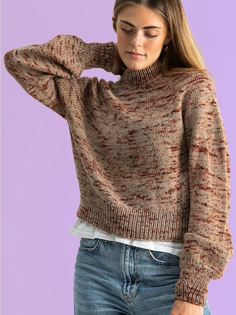 NWT Sage Speckled Mock Neck Sweater in Beige and Rust